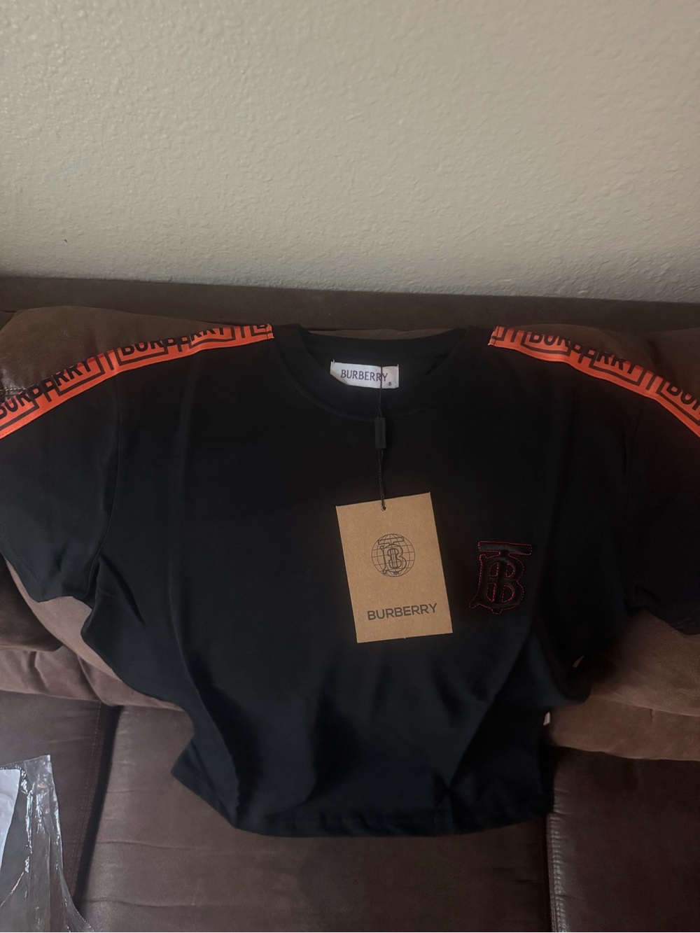 Burberry Black T-Shirt with Orange Trim